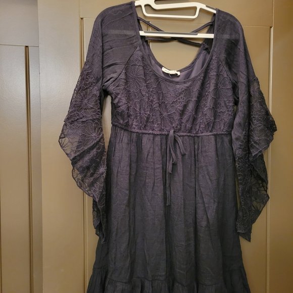 Rebellion Witchy Black Dress with Lace and Tie Front Detail Size S - Picture 1 of 3